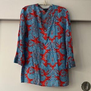 V-Neck Printed Tunic Top in Blue & Red